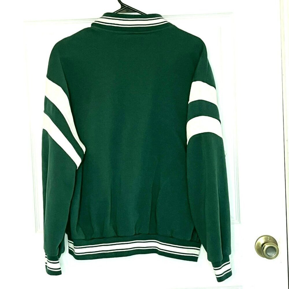 New Look Snap Up Varsity Jacket Womens sz M Pockets Green White Preppy Academia - Picture 2 of 8